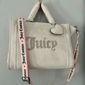 Juicy Couture Angel Extra Spender Tote Fuzzy Velour Big Tote Bag - Cream NEW $99